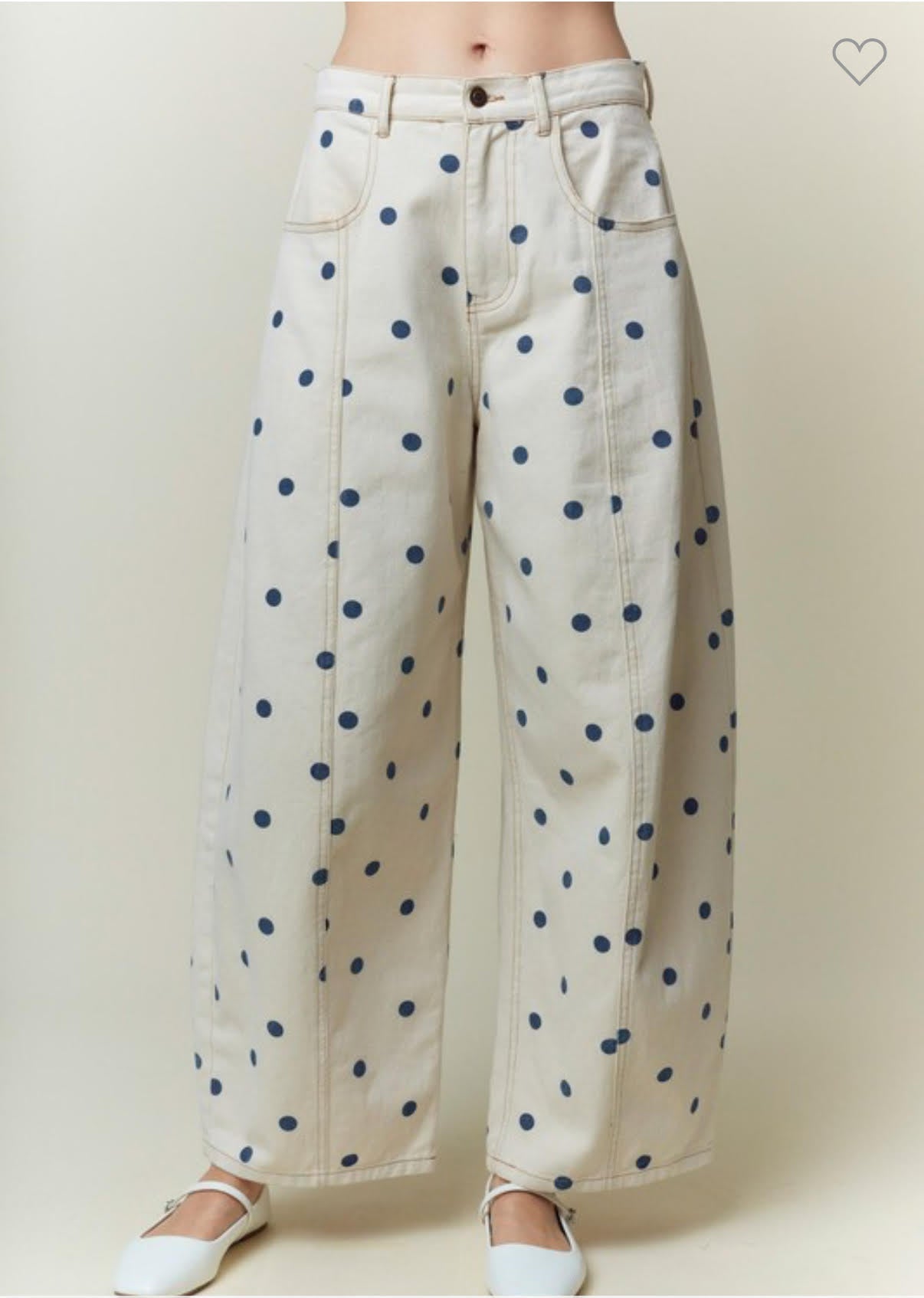 Polka Dot Printed Wide Denim Pants
